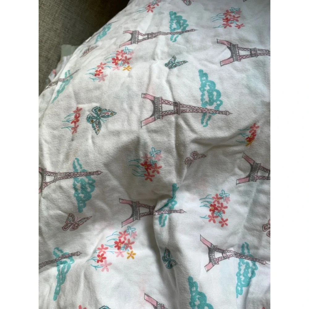 Your Zone Paris Eiffel Tower Butterfly Twin XL Cotton‎ Sheet Set White Pink Teal